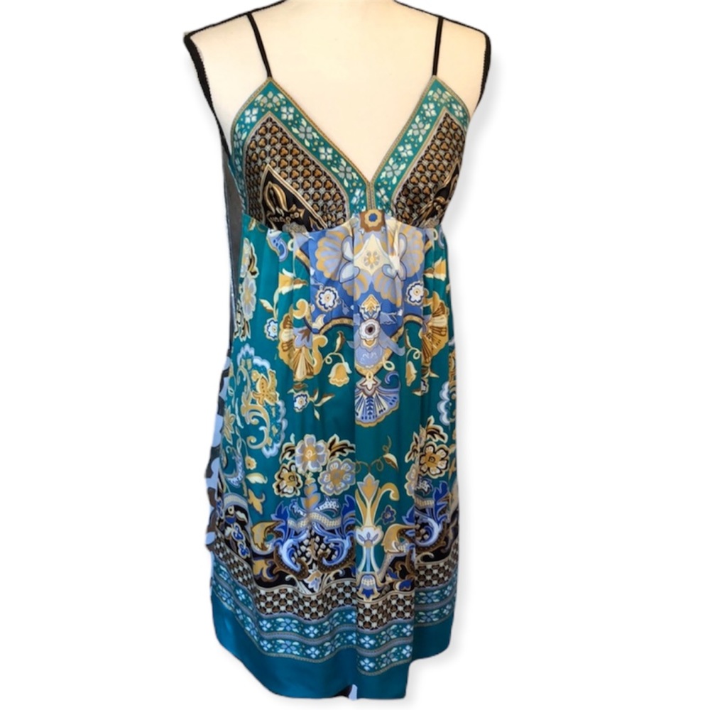 ICE scarf print spaghetti strap nightgown dress teal print lounge pajamas